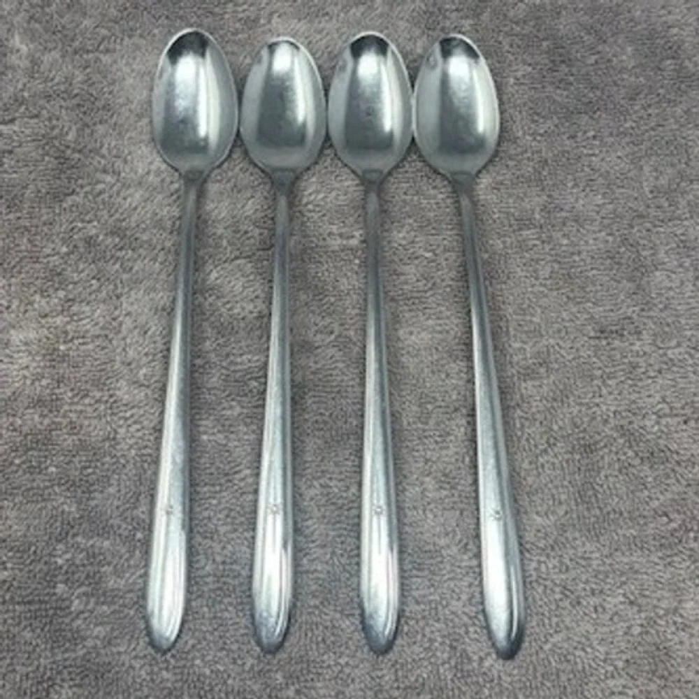 Vtg Everlasting Stainless Teaspoons Set of 4 Silver Starburst MCM USA 8in